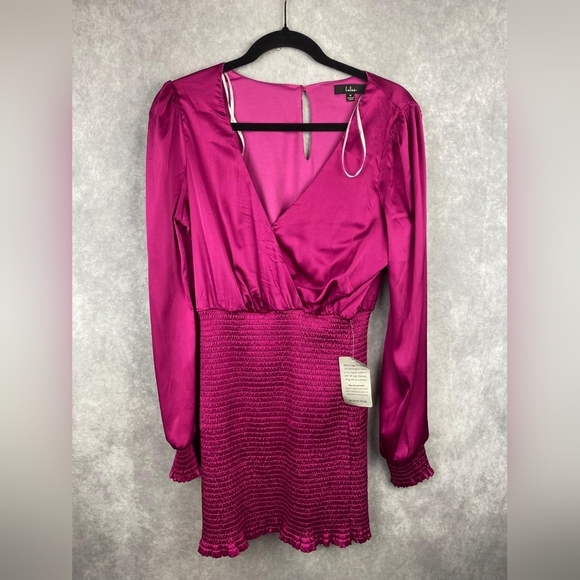Lulu’s Magenta‎ Satin Smocked Mini Dress Jaw-Dropping Beauty Size M - Picture 8 of 16